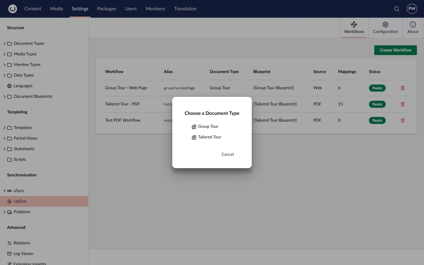 Choose a Document Type dialog