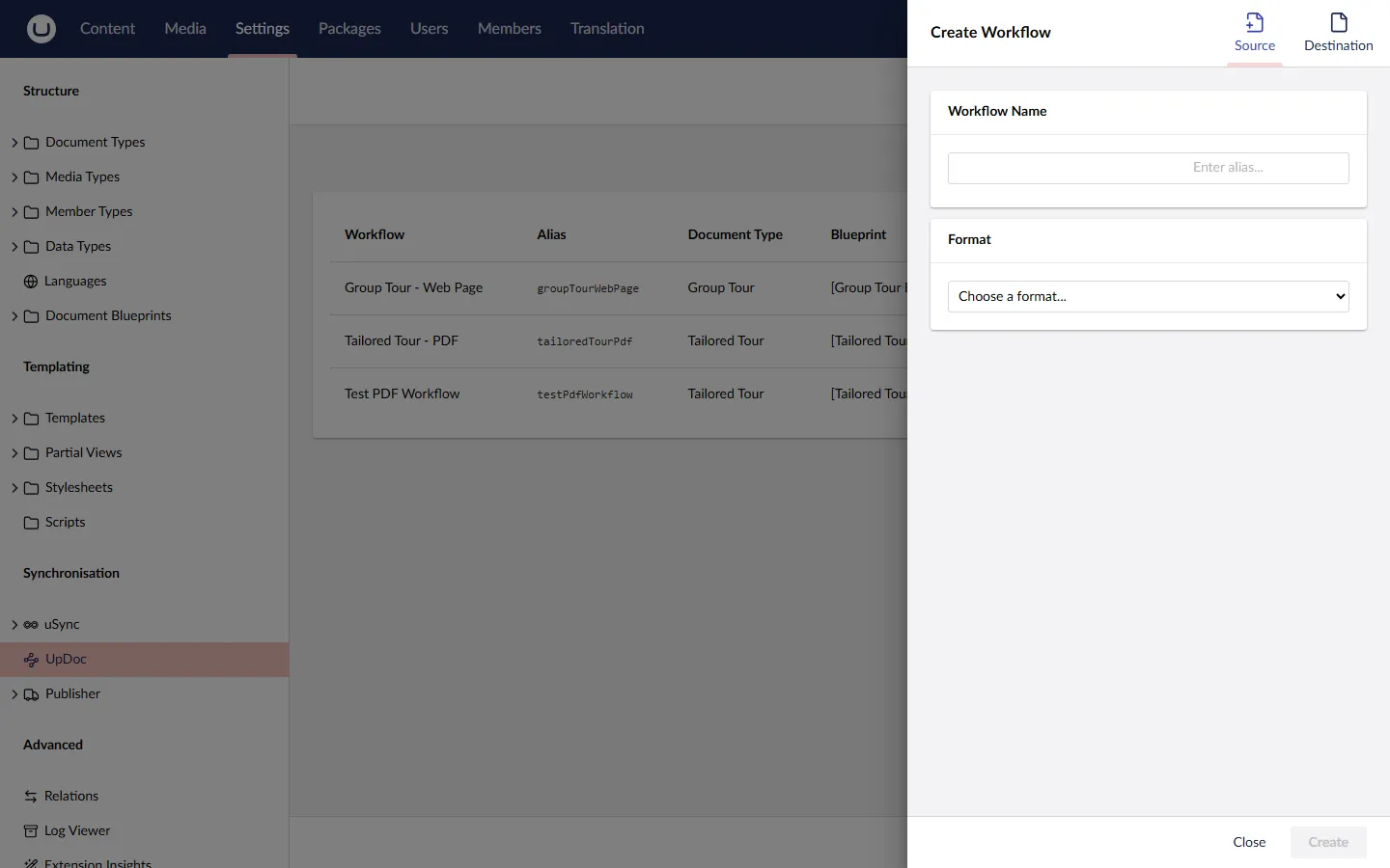 Source tab before any input