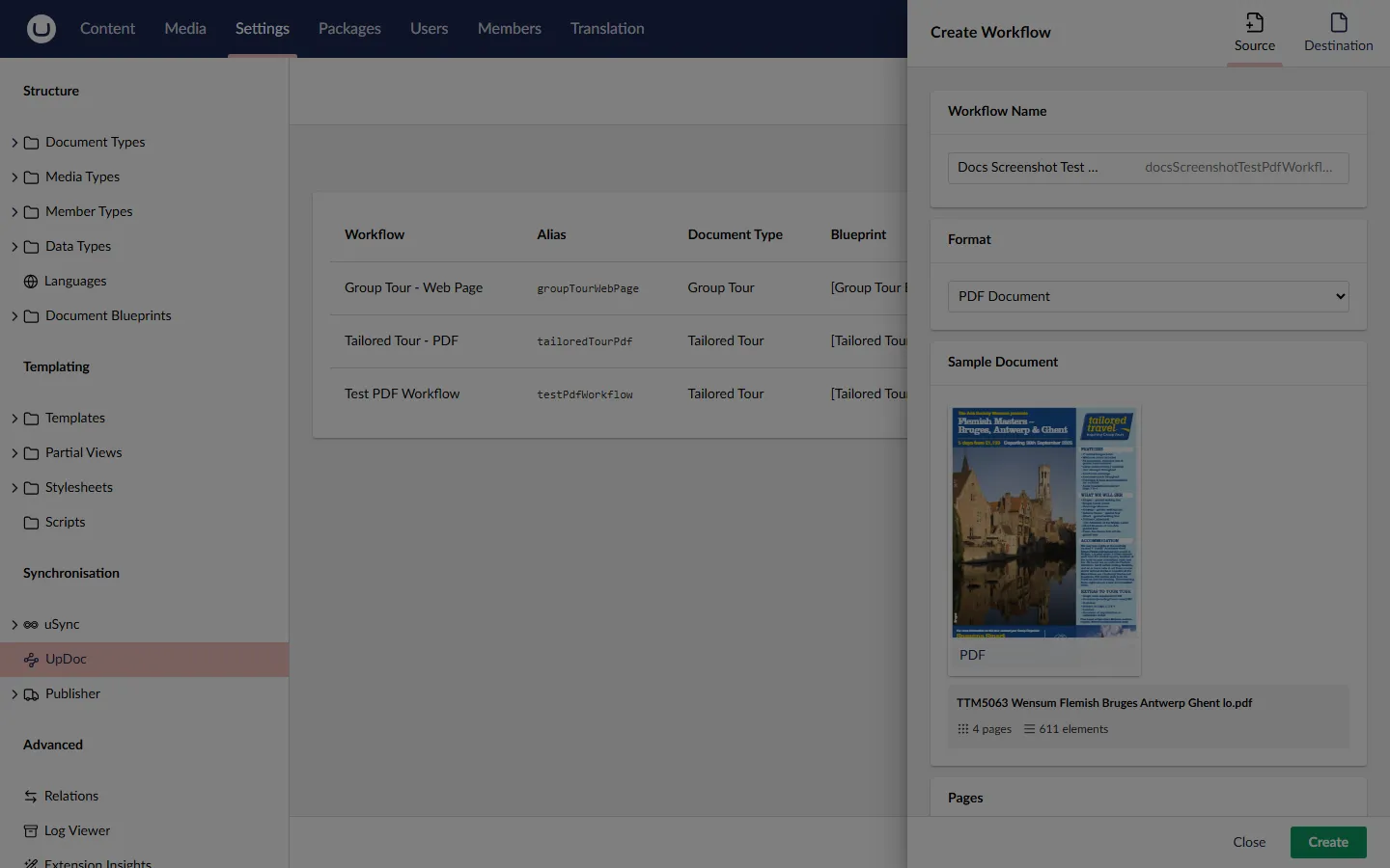 Sample Document populated with the chosen PDF